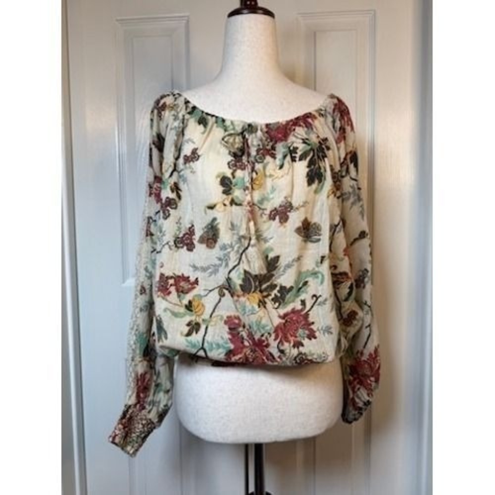 Denim & Supply Ralph Lauren Boho Floral Peasant Blouse Lace Cotton XS